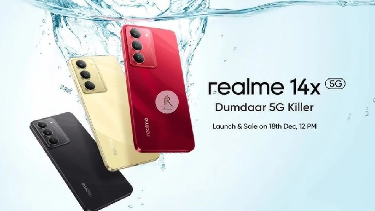 Realme 14x 5G: The Future of Affordable 5G Smartphones A red color realme phone standing in fornt